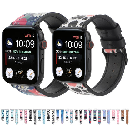 Printed Leather Watch Strap, For Apple Watch Series 7 45mm / 6 & SE & 5 & 4 44mm / 3 & 2 & 1 42mm, For Apple Watch Series 8&7 41mm / SE 2&6&SE&5&4 40mm / 3&2&1 38mm, For Apple Watch PSeries 7 41mm / 6 & SE & 5 & 4 40mm / 3 & 2 & 1 38mm�����������������...