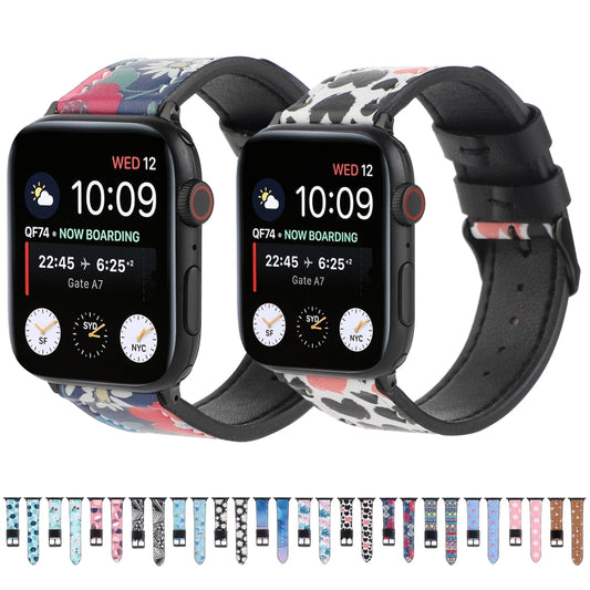 Printed Leather Watch Strap, For Apple Watch Series 7 45mm / 6 & SE & 5 & 4 44mm / 3 & 2 & 1 42mm, For Apple Watch Series 8&7 41mm / SE 2&6&SE&5&4 40mm / 3&2&1 38mm, For Apple Watch PSeries 7 41mm / 6 & SE & 5 & 4 40mm / 3 & 2 & 1 38mm�����������������...