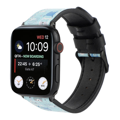Printed Leather Watch Strap, For Apple Watch Series 7 45mm / 6 & SE & 5 & 4 44mm / 3 & 2 & 1 42mm, For Apple Watch Series 8&7 41mm / SE 2&6&SE&5&4 40mm / 3&2&1 38mm, For Apple Watch PSeries 7 41mm / 6 & SE & 5 & 4 40mm / 3 & 2 & 1 38mm�����������������...