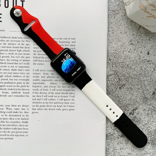 Silicone Color Matching Replacement Watchbands For Apple Watch Series 6 & SE & 5 & 4 44mm / 3 & 2 & 1 42mm, For Apple Watch 44mm/42mm(Black+Red+White), For Apple Watch 44mm/42mm(Light Blue+Dark Blue+Yellow)����������������������������������������������...