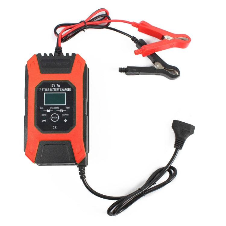 FOXSUR Auto- / Motorrad-Reparatur-Ladegerät 12V 7A 7-stufig + Mehrfach-Batterie-Modus Bleisäure-Batterieladegerät, US-Stecker, EU-Stecker, UK-Stecker