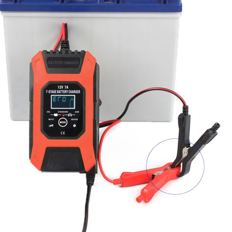 FOXSUR Auto- / Motorrad-Reparatur-Ladegerät 12V 7A 7-stufig + Mehrfach-Batterie-Modus Bleisäure-Batterieladegerät, US-Stecker, EU-Stecker, UK-Stecker