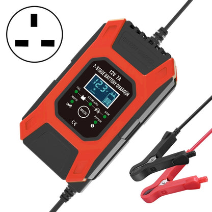 FOXSUR Auto- / Motorrad-Reparatur-Ladegerät 12V 7A 7-stufig + Mehrfach-Batterie-Modus Bleisäure-Batterieladegerät, US-Stecker, EU-Stecker, UK-Stecker
