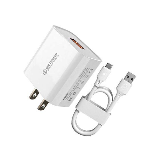 WK WP-U57 Max 18W Maxspeed QC3.0 Fast Charger +  USB to Micro USB Data Cable, US Plug, EU Plug