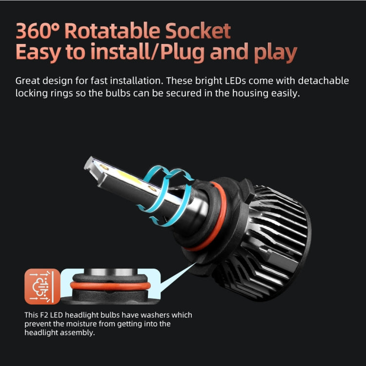 2 PCS DC9-36V / 25W / 6000K / 2500LM IP68 Waterproof Car LED Headlight, F2 9005 / HB3 / H10