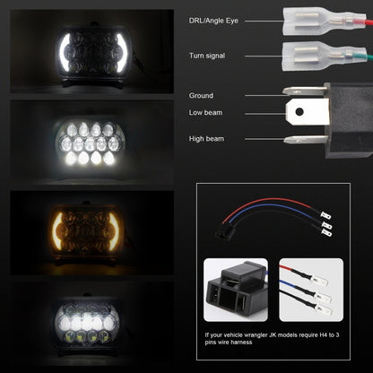 7 inch(5X7)/(7X6) H4 DC 9V-30V 30000LM 300W 8LEDs Car Square Shape LED Headlight Lamps for Jeep Wrangler, 8LEDs