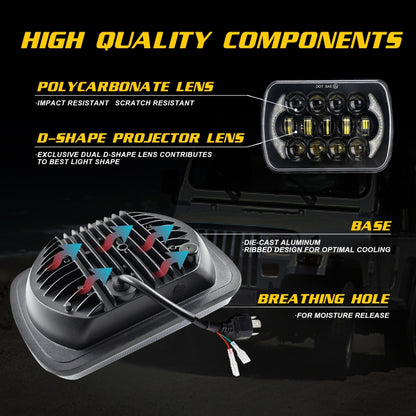 7 inch(5X7)/(7X6) H4 DC 9V-30V 30000LM 300W 8LEDs Car Square Shape LED Headlight Lamps for Jeep Wrangler, 8LEDs