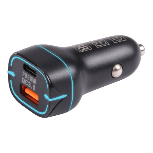 Chargeur de Voiture Double Port USB QC + USB-C / Type-C à Charge Rapide avec Ouverture Lumineuse