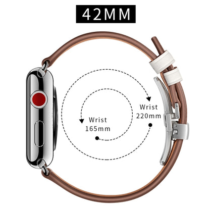 Genuine Leather + Butterfly Silver Buckle Replacement Watchbands For Apple Watch Series 6 & SE & 5 & 4 44mm / 3 & 2 & 1 42mm, Silver Buckle For Apple Watch Series 7 45mm / 6 & SE & 5 & 4 44mm / 3 & 2 & 1 42mm