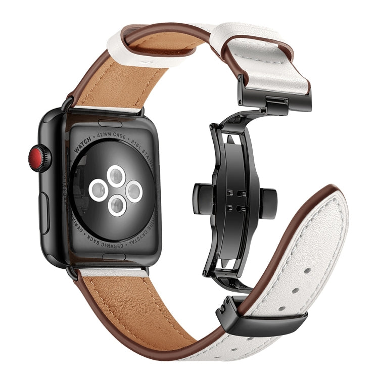 Genuine Leather + Butterfly Black Buckle Replacement Watchbands For Apple Watch Series 6 & SE & 5 & 4 40mm / 3 & 2 & 1 38mm