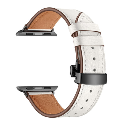 Genuine Leather + Butterfly Black Buckle Replacement Watchbands For Apple Watch Series 6 & SE & 5 & 4 40mm / 3 & 2 & 1 38mm