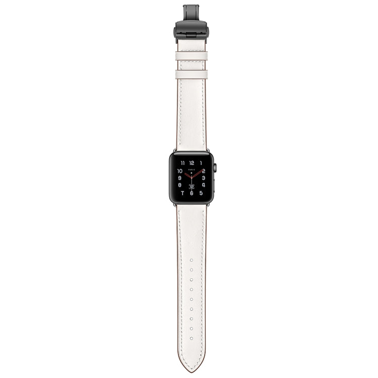 Genuine Leather + Butterfly Black Buckle Replacement Watchbands For Apple Watch Series 6 & SE & 5 & 4 40mm / 3 & 2 & 1 38mm