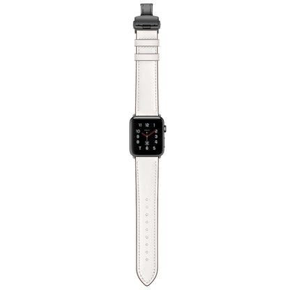 Genuine Leather + Butterfly Black Buckle Replacement Watchbands For Apple Watch Series 6 & SE & 5 & 4 40mm / 3 & 2 & 1 38mm