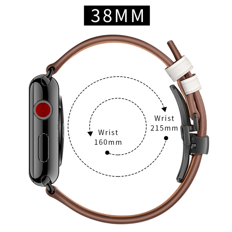 Genuine Leather + Butterfly Black Buckle Replacement Watchbands For Apple Watch Series 6 & SE & 5 & 4 40mm / 3 & 2 & 1 38mm