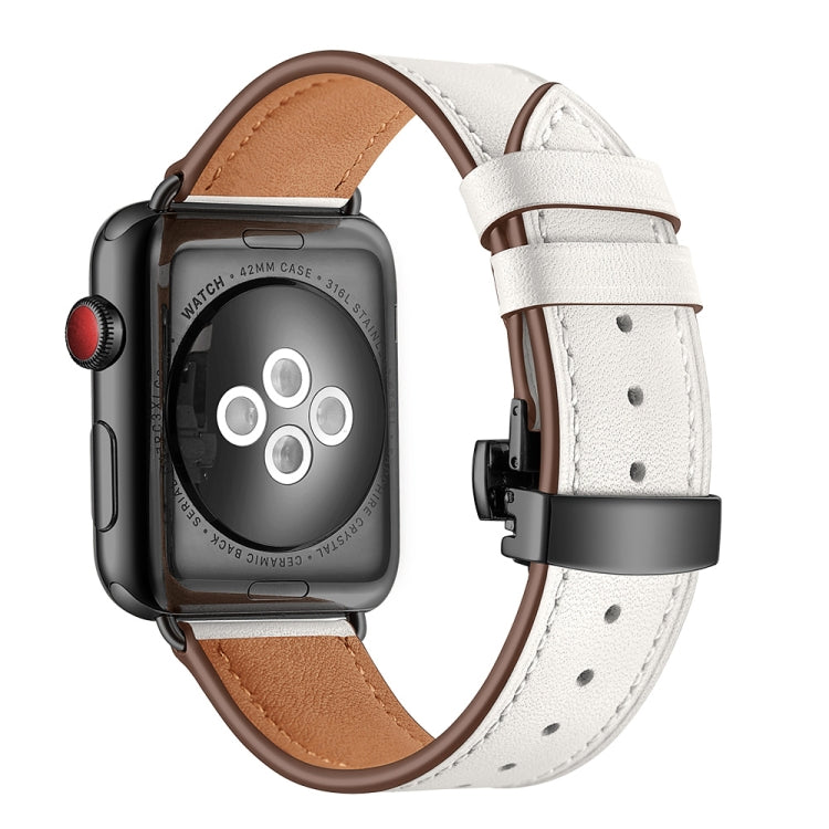Genuine Leather + Butterfly Black Buckle Replacement Watchbands For Apple Watch Series 6 & SE & 5 & 4 40mm / 3 & 2 & 1 38mm