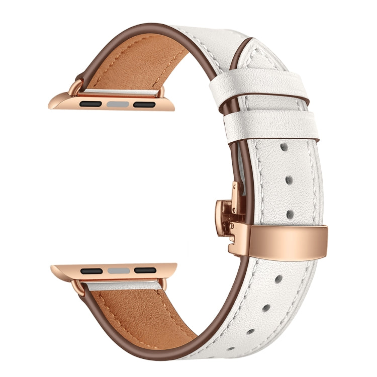 Genuine Leather + Butterfly Rose Gold Buckle Replacement Watchbands For Apple Watch Series 6 & SE & 5 & 4 40mm / 3 & 2 & 1 38mm, Rose Gold Buckle For Apple Watch Series 7 41mm / 6 & SE & 5 & 4 40mm / 3 & 2 & 1 38mm                                      ...