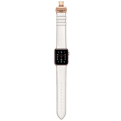Genuine Leather + Butterfly Rose Gold Buckle Replacement Watchbands For Apple Watch Series 6 & SE & 5 & 4 40mm / 3 & 2 & 1 38mm, Rose Gold Buckle For Apple Watch Series 7 41mm / 6 & SE & 5 & 4 40mm / 3 & 2 & 1 38mm                                      ...