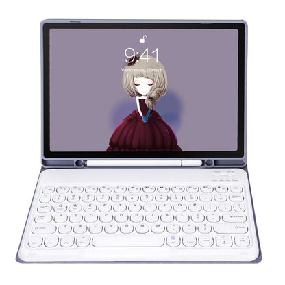YT11B Detachable Candy Color Skin Feel Texture Round Keycap Bluetooth Keyboard Leather Case For iPad Air 4 2020 / Air 5 2022 / Pro 11 inch 2022 / 2021 / 2020 / 2018(White Ice), For iPad 9.7 inch 2018 & 2017 / Pro 9.7 inch / Air 2 / Air                 ...