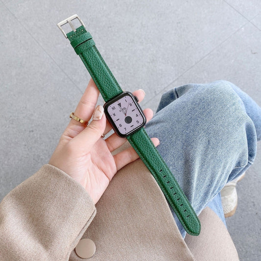 Sewing Thread Lychee Texture Leather Replacement Watchbands, For Apple Watch Ultra 49mm / Series 8&7 45mm / SE 2&6&SE&5&4 44mm / 3&2&1 42mm, For Series 7 41mm / 6 & SE & 5 & 4 40mm / 3 & 2 & 1 38mm