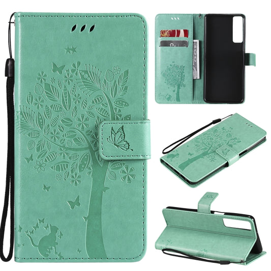Tree & Cat Pattern Pressed Printing Horizontal Flip PU Leather Case with Holder & Card Slots & Wallet & Lanyard, For LG Stylo 7 5G / 4G, For OPPO F19 / A74 4G, For OPPO A93 5G / A74 5G, For OPPO A94 4G / F19 Pro / Reno 5F                               ...