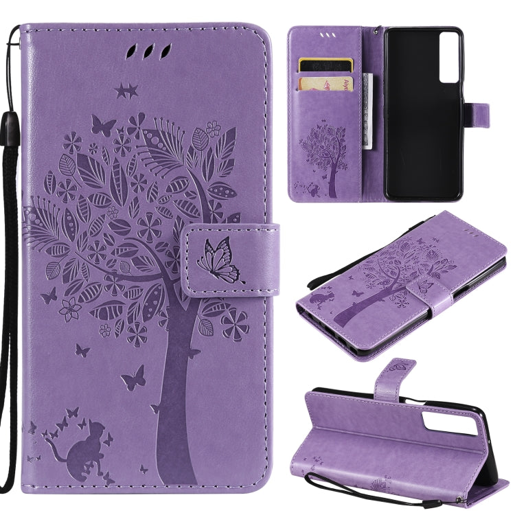 Tree & Cat Pattern Pressed Printing Horizontal Flip PU Leather Case with Holder & Card Slots & Wallet & Lanyard, For LG Stylo 7 5G / 4G, For OPPO F19 / A74 4G, For OPPO A93 5G / A74 5G, For OPPO A94 4G / F19 Pro / Reno 5F                               ...