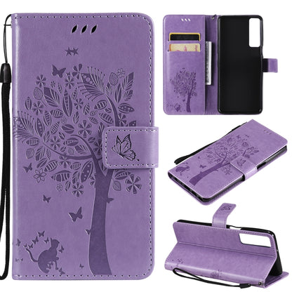 Tree & Cat Pattern Pressed Printing Horizontal Flip PU Leather Case with Holder & Card Slots & Wallet & Lanyard, For LG Stylo 7 5G / 4G, For OPPO F19 / A74 4G, For OPPO A93 5G / A74 5G, For OPPO A94 4G / F19 Pro / Reno 5F                               ...