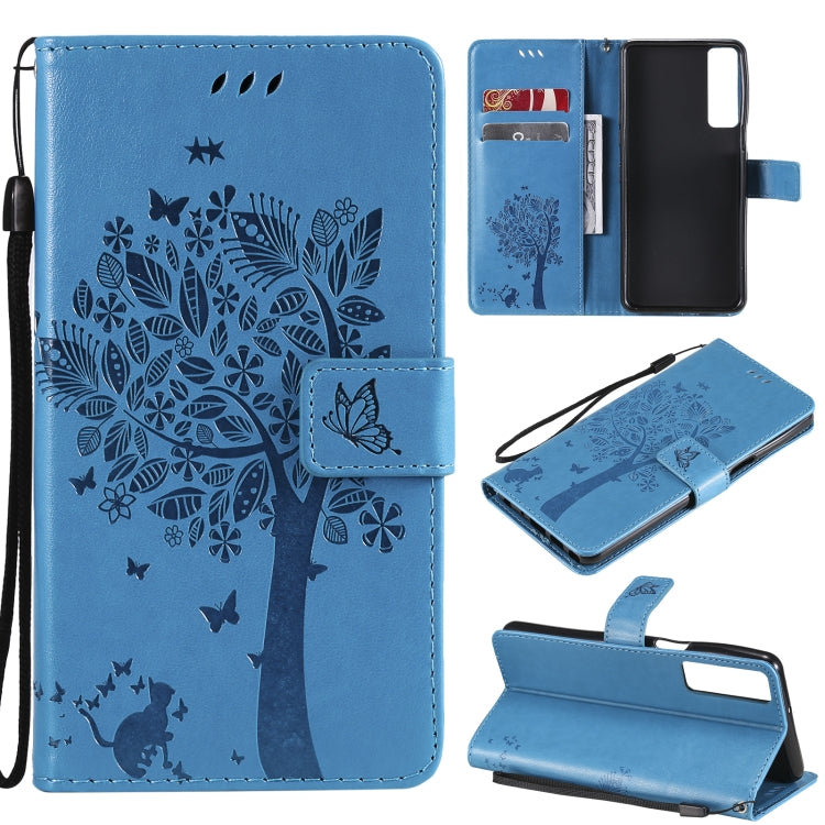 Tree & Cat Pattern Pressed Printing Horizontal Flip PU Leather Case with Holder & Card Slots & Wallet & Lanyard, For LG Stylo 7 5G / 4G, For OPPO F19 / A74 4G, For OPPO A93 5G / A74 5G, For OPPO A94 4G / F19 Pro / Reno 5F                               ...