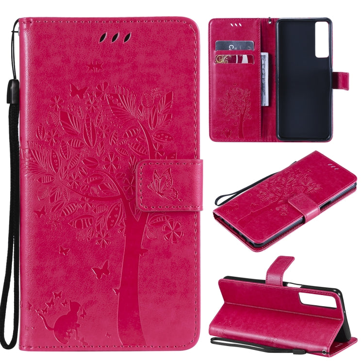 Tree & Cat Pattern Pressed Printing Horizontal Flip PU Leather Case with Holder & Card Slots & Wallet & Lanyard, For LG Stylo 7 5G / 4G, For OPPO F19 / A74 4G, For OPPO A93 5G / A74 5G, For OPPO A94 4G / F19 Pro / Reno 5F                               ...