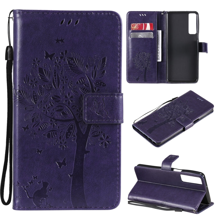 Tree & Cat Pattern Pressed Printing Horizontal Flip PU Leather Case with Holder & Card Slots & Wallet & Lanyard, For LG Stylo 7 5G / 4G, For OPPO F19 / A74 4G, For OPPO A93 5G / A74 5G, For OPPO A94 4G / F19 Pro / Reno 5F                               ...