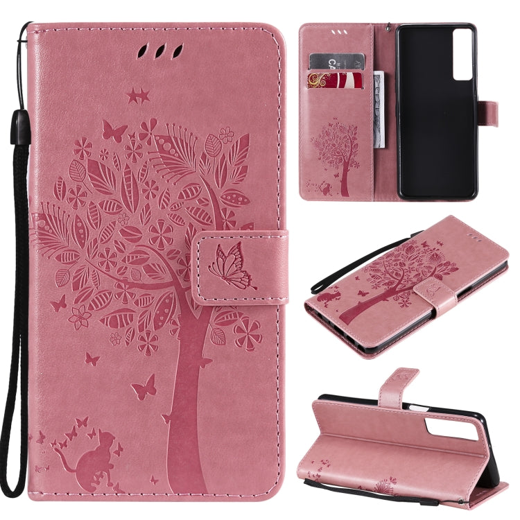 Tree & Cat Pattern Pressed Printing Horizontal Flip PU Leather Case with Holder & Card Slots & Wallet & Lanyard, For LG Stylo 7 5G / 4G, For OPPO F19 / A74 4G, For OPPO A93 5G / A74 5G, For OPPO A94 4G / F19 Pro / Reno 5F                               ...