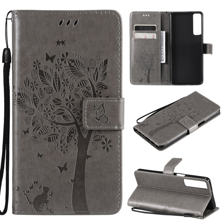 Tree & Cat Pattern Pressed Printing Horizontal Flip PU Leather Case with Holder & Card Slots & Wallet & Lanyard, For LG Stylo 7 5G / 4G, For OPPO F19 / A74 4G, For OPPO A93 5G / A74 5G, For OPPO A94 4G / F19 Pro / Reno 5F                               ...