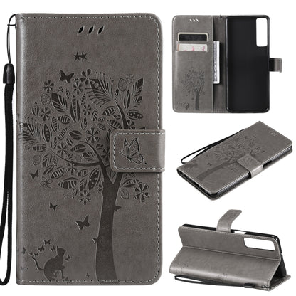 Tree & Cat Pattern Pressed Printing Horizontal Flip PU Leather Case with Holder & Card Slots & Wallet & Lanyard, For LG Stylo 7 5G / 4G, For OPPO F19 / A74 4G, For OPPO A93 5G / A74 5G, For OPPO A94 4G / F19 Pro / Reno 5F                               ...