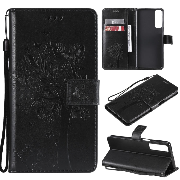 Tree & Cat Pattern Pressed Printing Horizontal Flip PU Leather Case with Holder & Card Slots & Wallet & Lanyard, For LG Stylo 7 5G / 4G, For OPPO F19 / A74 4G, For OPPO A93 5G / A74 5G, For OPPO A94 4G / F19 Pro / Reno 5F                               ...