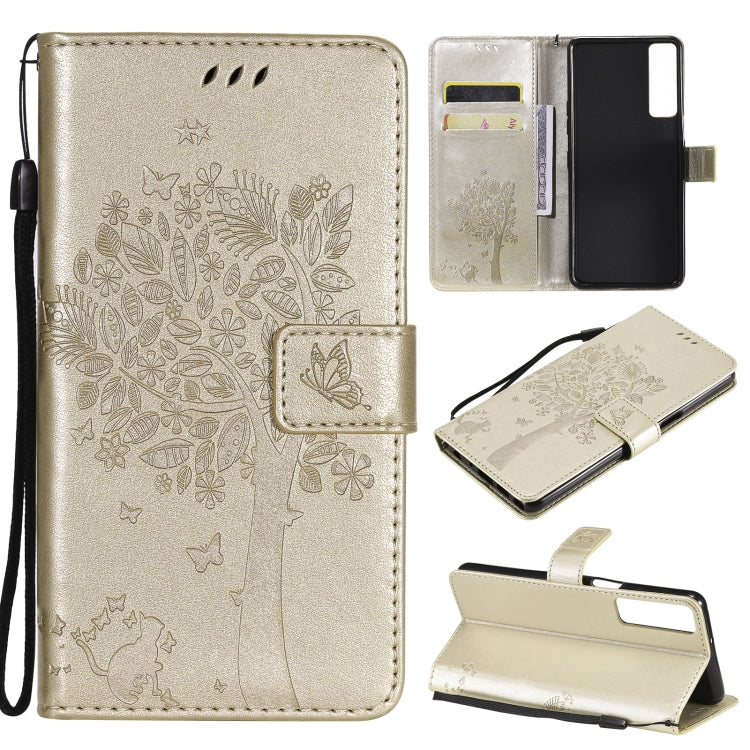 Tree & Cat Pattern Pressed Printing Horizontal Flip PU Leather Case with Holder & Card Slots & Wallet & Lanyard, For LG Stylo 7 5G / 4G, For OPPO F19 / A74 4G, For OPPO A93 5G / A74 5G, For OPPO A94 4G / F19 Pro / Reno 5F                               ...