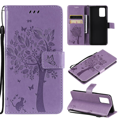 Tree & Cat Pattern Pressed Printing Horizontal Flip PU Leather Case with Holder & Card Slots & Wallet & Lanyard, For LG Stylo 7 5G / 4G, For OPPO F19 / A74 4G, For OPPO A93 5G / A74 5G, For OPPO A94 4G / F19 Pro / Reno 5F                               ...
