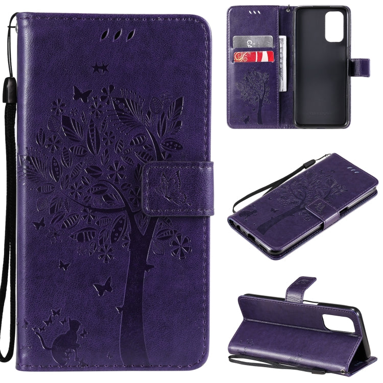 Tree & Cat Pattern Pressed Printing Horizontal Flip PU Leather Case with Holder & Card Slots & Wallet & Lanyard, For LG Stylo 7 5G / 4G, For OPPO F19 / A74 4G, For OPPO A93 5G / A74 5G, For OPPO A94 4G / F19 Pro / Reno 5F                               ...