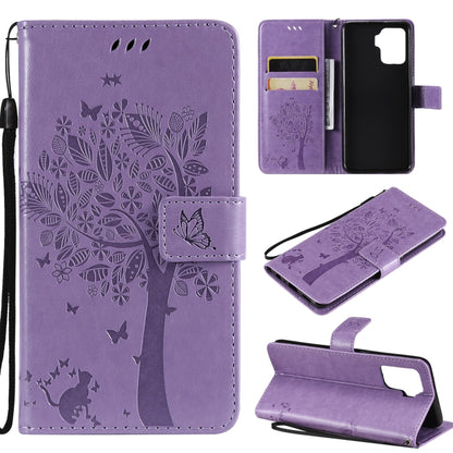 Tree & Cat Pattern Pressed Printing Horizontal Flip PU Leather Case with Holder & Card Slots & Wallet & Lanyard, For LG Stylo 7 5G / 4G, For OPPO F19 / A74 4G, For OPPO A93 5G / A74 5G, For OPPO A94 4G / F19 Pro / Reno 5F                               ...