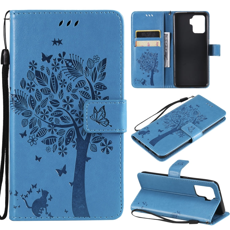 Tree & Cat Pattern Pressed Printing Horizontal Flip PU Leather Case with Holder & Card Slots & Wallet & Lanyard, For LG Stylo 7 5G / 4G, For OPPO F19 / A74 4G, For OPPO A93 5G / A74 5G, For OPPO A94 4G / F19 Pro / Reno 5F                               ...