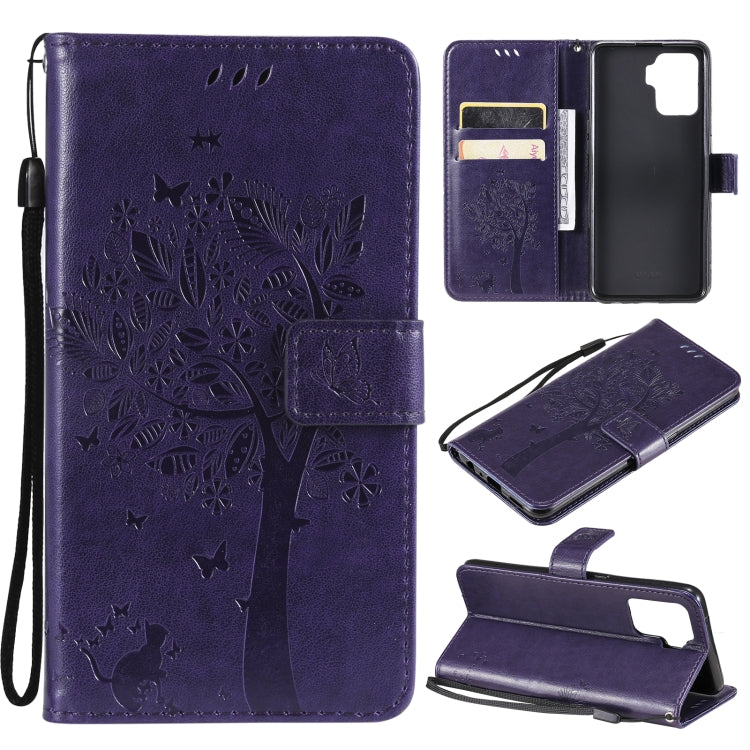 Tree & Cat Pattern Pressed Printing Horizontal Flip PU Leather Case with Holder & Card Slots & Wallet & Lanyard, For LG Stylo 7 5G / 4G, For OPPO F19 / A74 4G, For OPPO A93 5G / A74 5G, For OPPO A94 4G / F19 Pro / Reno 5F                               ...