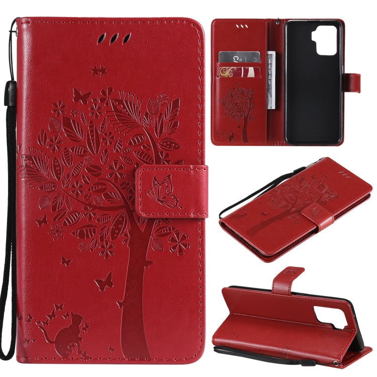 Tree & Cat Pattern Pressed Printing Horizontal Flip PU Leather Case with Holder & Card Slots & Wallet & Lanyard, For LG Stylo 7 5G / 4G, For OPPO F19 / A74 4G, For OPPO A93 5G / A74 5G, For OPPO A94 4G / F19 Pro / Reno 5F                               ...