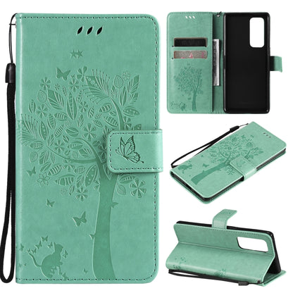 Tree & Cat Pattern Pressed Printing Horizontal Flip PU Leather Case with Holder & Card Slots & Wallet & Lanyard, For LG Stylo 7 5G / 4G, For OPPO F19 / A74 4G, For OPPO A93 5G / A74 5G, For OPPO A94 4G / F19 Pro / Reno 5F                               ...