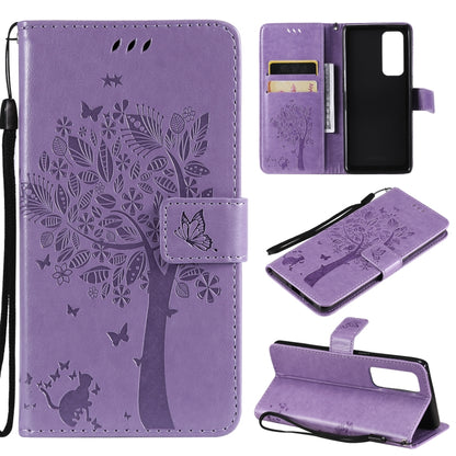 Tree & Cat Pattern Pressed Printing Horizontal Flip PU Leather Case with Holder & Card Slots & Wallet & Lanyard, For LG Stylo 7 5G / 4G, For OPPO F19 / A74 4G, For OPPO A93 5G / A74 5G, For OPPO A94 4G / F19 Pro / Reno 5F                               ...