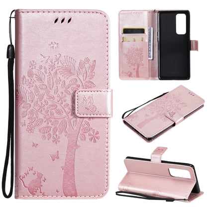 Tree & Cat Pattern Pressed Printing Horizontal Flip PU Leather Case with Holder & Card Slots & Wallet & Lanyard, For LG Stylo 7 5G / 4G, For OPPO F19 / A74 4G, For OPPO A93 5G / A74 5G, For OPPO A94 4G / F19 Pro / Reno 5F                               ...