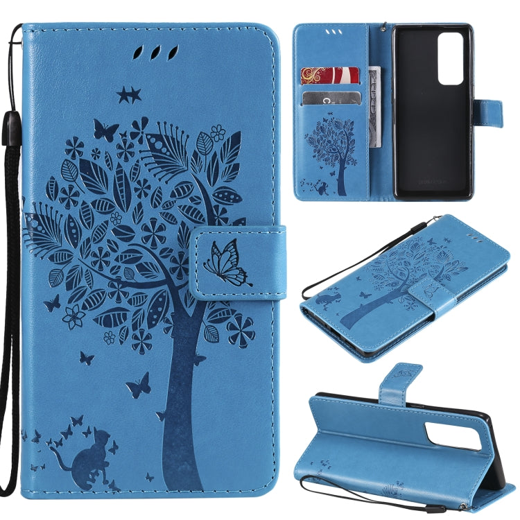 Tree & Cat Pattern Pressed Printing Horizontal Flip PU Leather Case with Holder & Card Slots & Wallet & Lanyard, For LG Stylo 7 5G / 4G, For OPPO F19 / A74 4G, For OPPO A93 5G / A74 5G, For OPPO A94 4G / F19 Pro / Reno 5F                               ...