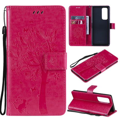 Tree & Cat Pattern Pressed Printing Horizontal Flip PU Leather Case with Holder & Card Slots & Wallet & Lanyard, For LG Stylo 7 5G / 4G, For OPPO F19 / A74 4G, For OPPO A93 5G / A74 5G, For OPPO A94 4G / F19 Pro / Reno 5F                               ...