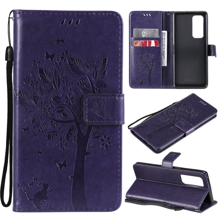 Tree & Cat Pattern Pressed Printing Horizontal Flip PU Leather Case with Holder & Card Slots & Wallet & Lanyard, For LG Stylo 7 5G / 4G, For OPPO F19 / A74 4G, For OPPO A93 5G / A74 5G, For OPPO A94 4G / F19 Pro / Reno 5F                               ...