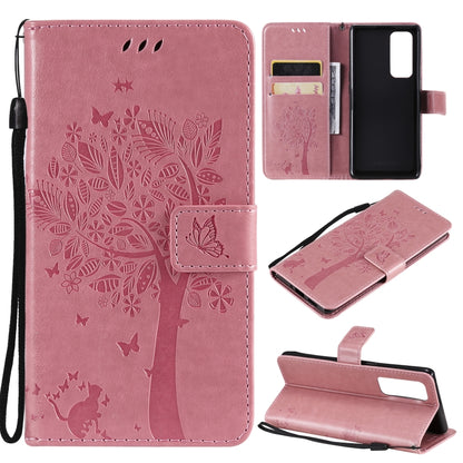Tree & Cat Pattern Pressed Printing Horizontal Flip PU Leather Case with Holder & Card Slots & Wallet & Lanyard, For LG Stylo 7 5G / 4G, For OPPO F19 / A74 4G, For OPPO A93 5G / A74 5G, For OPPO A94 4G / F19 Pro / Reno 5F                               ...