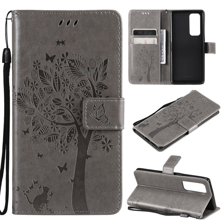 Tree & Cat Pattern Pressed Printing Horizontal Flip PU Leather Case with Holder & Card Slots & Wallet & Lanyard, For LG Stylo 7 5G / 4G, For OPPO F19 / A74 4G, For OPPO A93 5G / A74 5G, For OPPO A94 4G / F19 Pro / Reno 5F                               ...