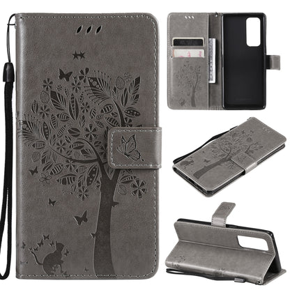 Tree & Cat Pattern Pressed Printing Horizontal Flip PU Leather Case with Holder & Card Slots & Wallet & Lanyard, For LG Stylo 7 5G / 4G, For OPPO F19 / A74 4G, For OPPO A93 5G / A74 5G, For OPPO A94 4G / F19 Pro / Reno 5F                               ...