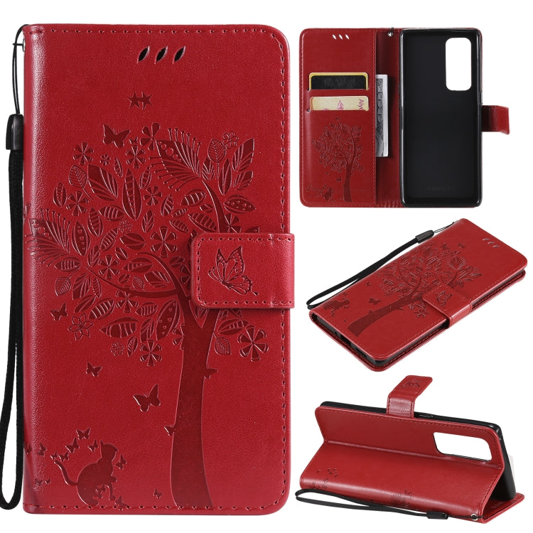 Tree & Cat Pattern Pressed Printing Horizontal Flip PU Leather Case with Holder & Card Slots & Wallet & Lanyard, For LG Stylo 7 5G / 4G, For OPPO F19 / A74 4G, For OPPO A93 5G / A74 5G, For OPPO A94 4G / F19 Pro / Reno 5F                               ...